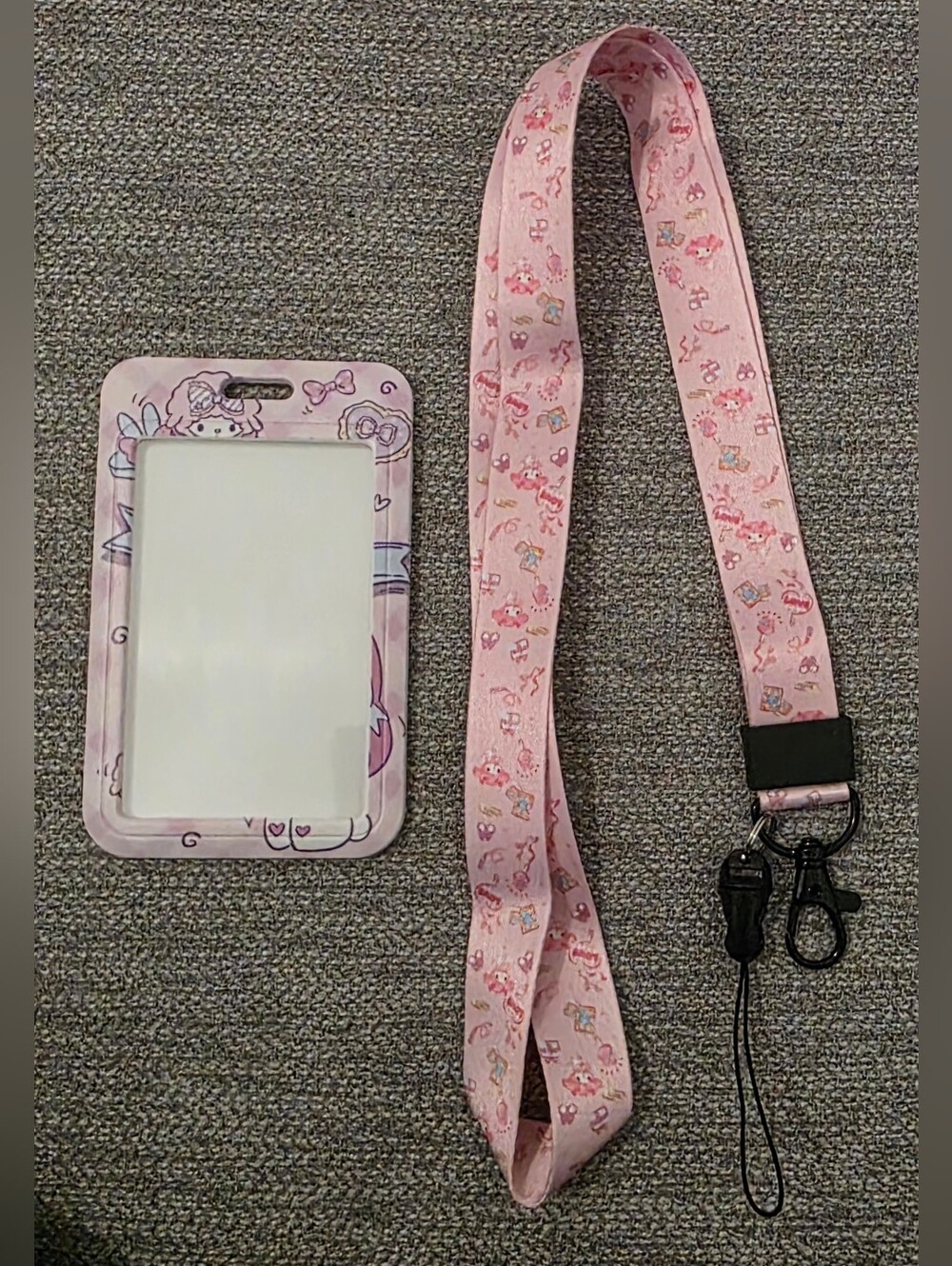 New Melody Lanyard with Badge Sleeve Card Holder Pink Strap With Print
